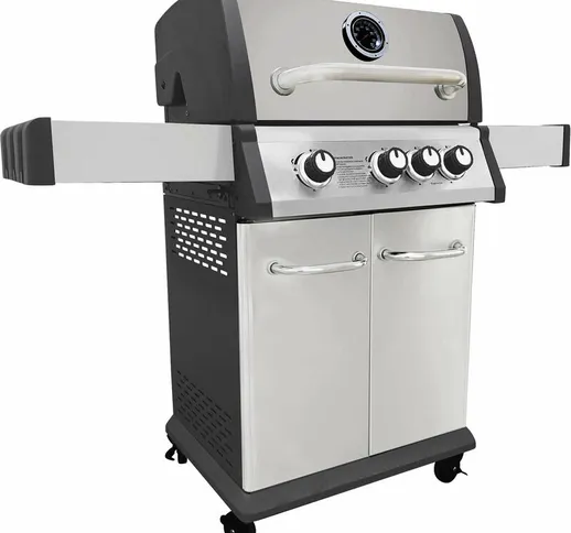 Barbecue da giardino a gas in acciaio inox con 3 fuochi + 1 stile americano con coperchio...