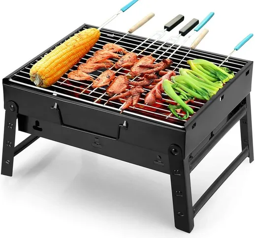 Barbecue portatile, piccolo tavolo pieghevole per la casa, barbecue a carbonella con 2 gri...