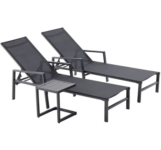 Concept-usine - Set di 2 sdraio con tavolino nero bari - Nero