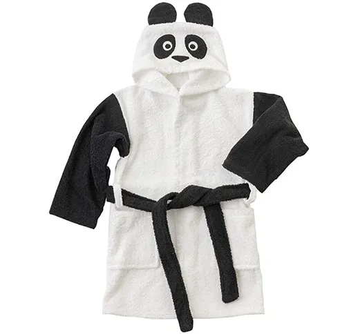 Accappatoio da Bambino e Bambina con Cappuccio, 100% Cotone, con Tasche, 0-2 Anni, Panda -...