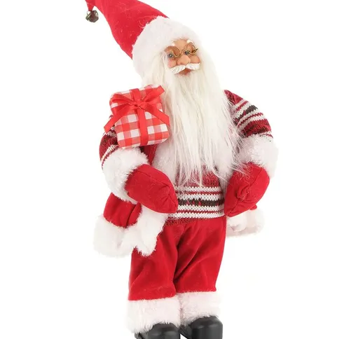 Babbo Natale con Vestito Classico in Velluto. Pupazzo di Babbo Natale - Rosso con Pacco -...