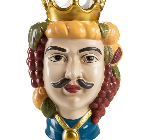 Teste di Moro in Porcellana Stile Siciliano con Corona. Vaso per Piante da Interno Re Colo...