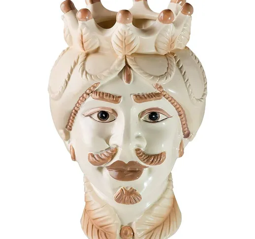Baroni Home - Vasi Porcellana Teste di Moro Siciliana Re Volto Panna grande 16x15x26 cm