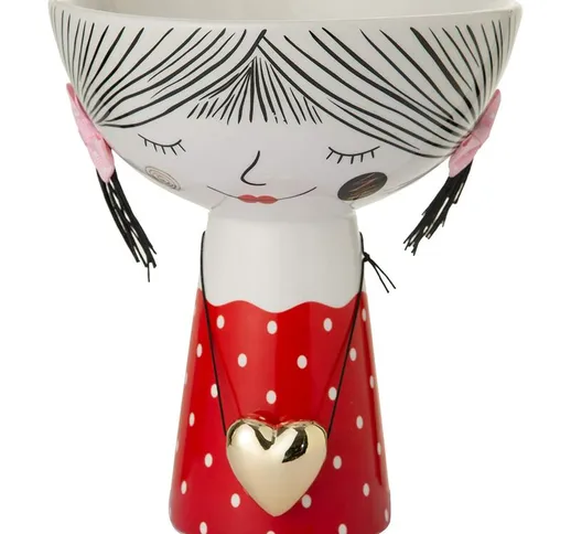 Vaso in Ceramica a Forma di Coppa Linea Lovely Girl Vestito Rosso Collana Cuore 18x18x21 c...