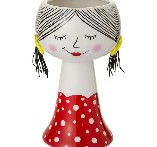 Baroni Home - Vaso in Ceramica a Forma di Coppa Linea Lovely Girl Vestito Rosso 12x12x20 c...