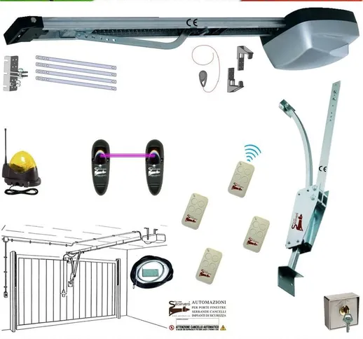 Securvera - Basculante 70 Kg Kit Automatismo Motore 220/24 v da Soffitto 4 Radiocomandi Fa...