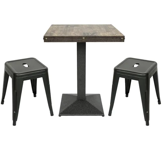 ®2 Sgabello da bar in metallo nero+ 1 Tavolo quadrato | impilabile altezza del sedile 46 c...
