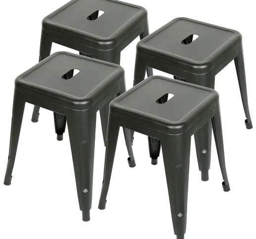®4 Sgabello da bar in metallo nero impilabile altezza del sedile 46 cm robusto e intramont...