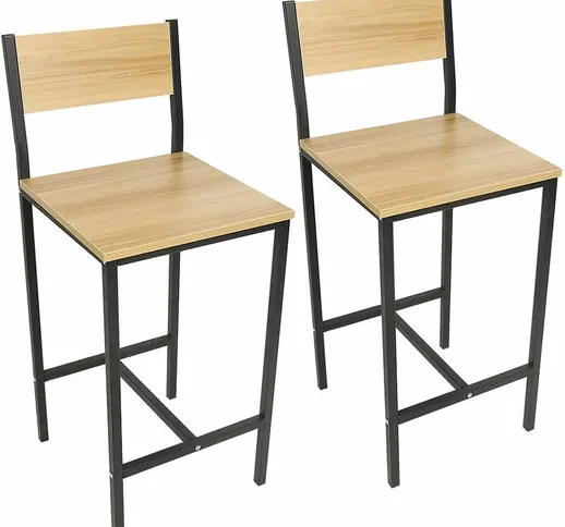 ®Sgabello alto x 2,sedia in legno con gambe in ferro,colore legno,set di due,sgabello da b...