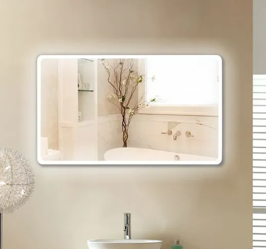 ®Specchio da bagno con angolo tondo/Con funzione antiappannamento/Controllo LED/Mercurio s...