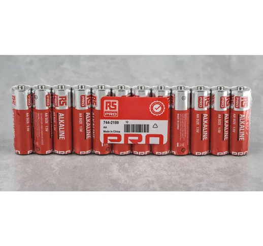 Batteria AA 1.5V, 2.2Ah, Alcalina, terminale Standard (Confezione da 12) - Rs Pro