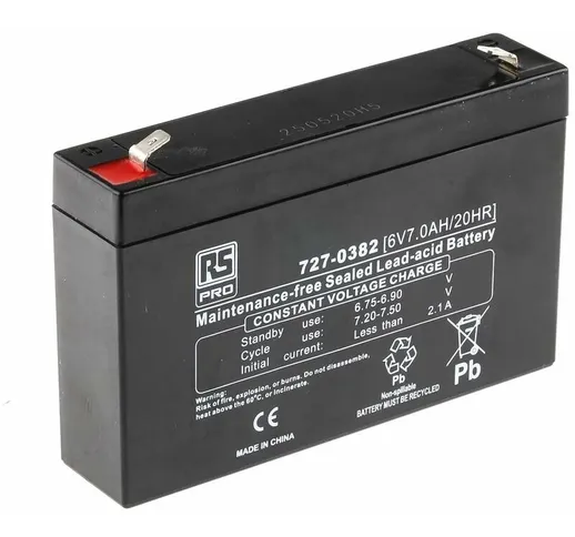 Batteria al piombo sigillata Rs Pro 6V, 7Ah, 150 x 34 x 94mm, -15 → +50°C