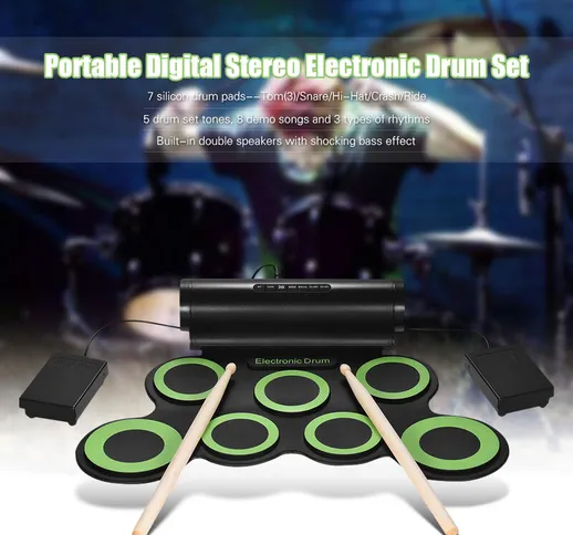 Batteria elettronica stereo digitale portatile 7 cuscinetti in silicone Altoparlante integ...