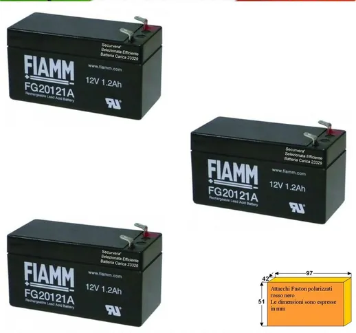 Securvera - Batteria Ermetica Antincendio 12 v 1,2 Ah Tre Pezzi Collegamento Tramite 2 Fas...