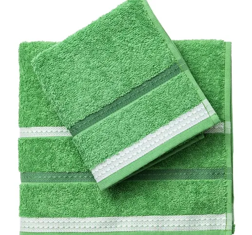 Set di 2 asciugamani (50 x 30 cm + 90 x 50 cm) 450 gsm 100% cotone, verde a righe - 