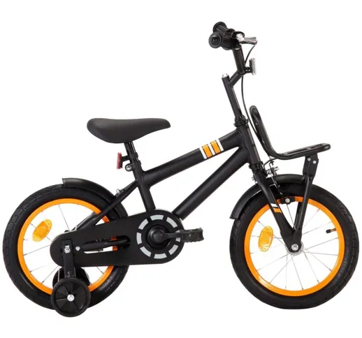 vidaXL Bici per Bambini con Trasportino Frontale 14'' Nero e Arancione - Arancione