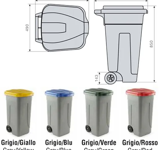 Bidone Raccolta Differenziata 100 Litri Con Coperchio Colorato E Ruote | Verde