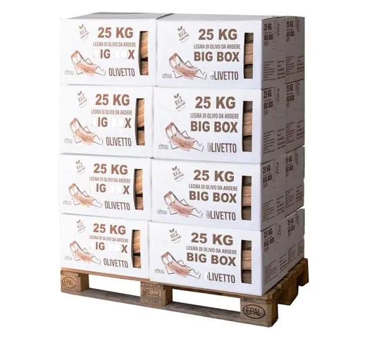 Big box: Legna da ardere di ulivo in scatole da 25kg su bancale - 400 Kg