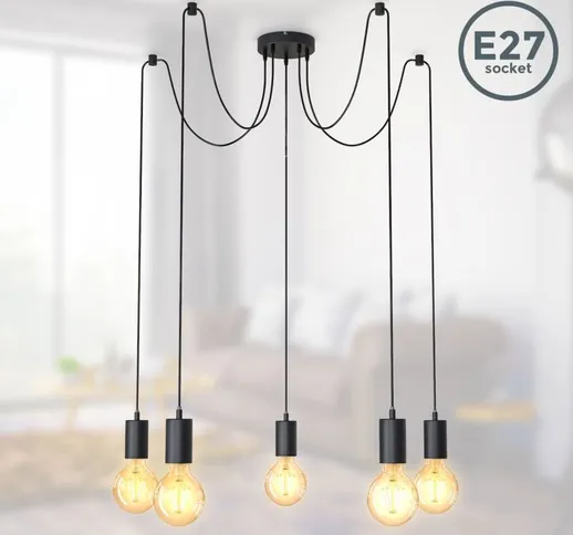 Lampadario vintage con 5 punti luce ad altezza regolabile, lampadine E27 non incluse, Lamp...