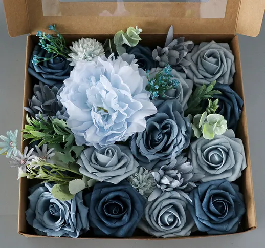 Blue Roses - Una collezione di fiori artificiali blu polvere per bouquet da sposa, bouquet...