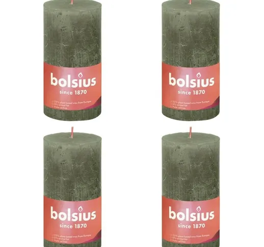 Bolsius Candele Rustiche Moccoli 4 pz 130x68 mm Verde Oliva Vivido