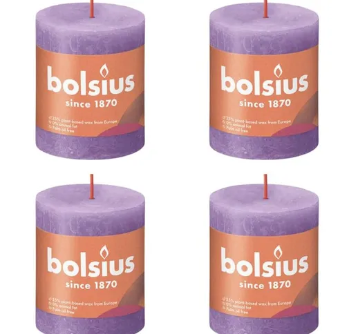 Bolsius Candele Rustiche a Colonna Shine 4 pz 80x68 mm Viola Vibrante