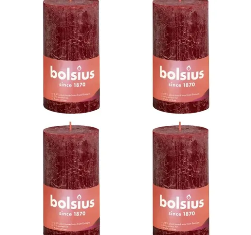 Bolsius Candele Rustiche a Colonna Shine 4 pz 130x68mm Rosso Vellutato