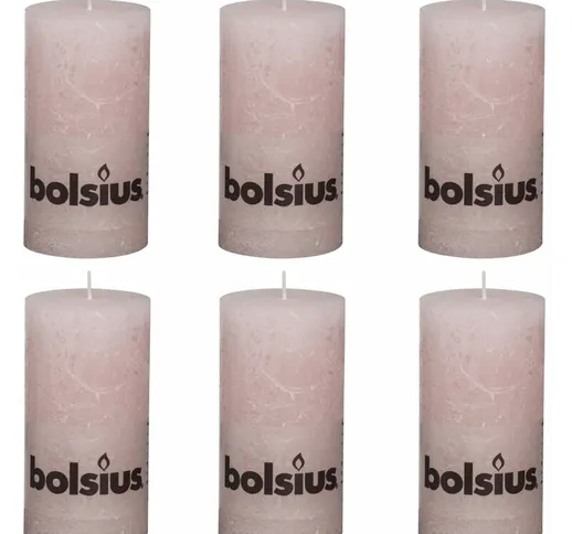 Bolsius Candele Rustiche Moccoli 6 pz 130x68 mm Rosa Pastello - Rosa