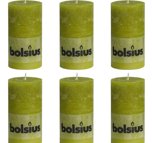 Candele Rustiche Moccoli 6 pz 130x68 mm Verde Muschio - Verde - Bolsius