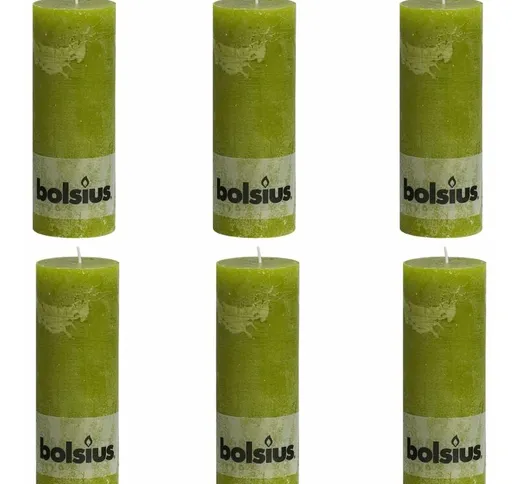 Candele Rustiche Moccoli 6 pz 190x68 mm Verde Muschio - Verde - Bolsius
