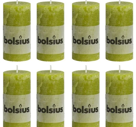 Candele Rustiche Moccoli 8 pz 100x50 mm Verde Muschio - Verde - Bolsius