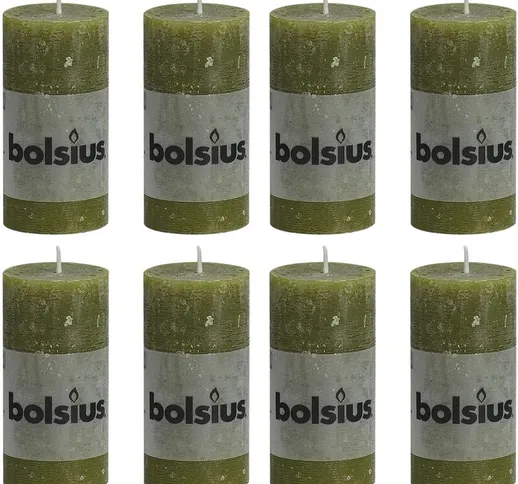 Candele Rustiche Moccoli 8 pz 100x50 mm Verde Oliva - Verde - Bolsius