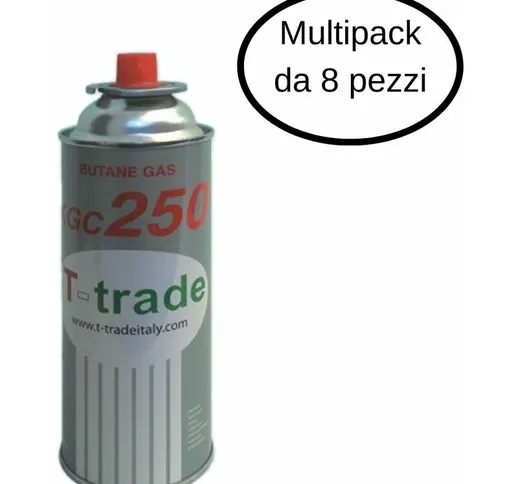 T-trade bomboletta gas butano multipack da 8 bombolette da 250 grammi ciascuna