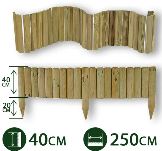 Bordure per aiuole flessibile ø 5 cm 250 x 40 h in legno di pino impregnato da esterno per...