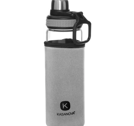 Kasanova - Borraccia con cover bianca, in vetro da 550 ml grigio