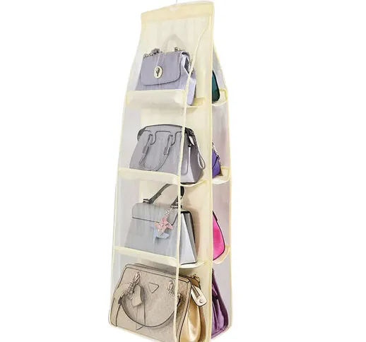 Borsa a mano a 4 strati Organizzatore antipolvere con 8 tasche Borsa con gancio in metallo...