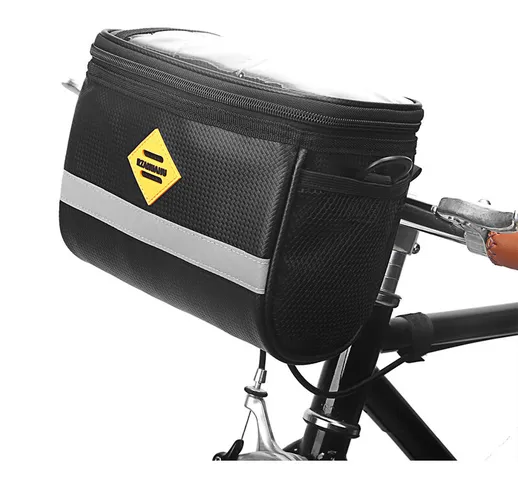Rzahuahu - Borsa da bicicletta pieghevole in pelle H-2, borsa anteriore della mountain bik...