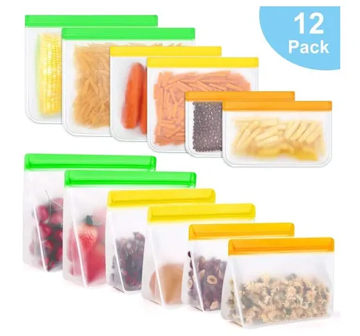 Borse sandwich riutilizzabili, 12 sacchetti di stoccaggio BPA gratuiti (15.3 x 10.5 x 5,1...