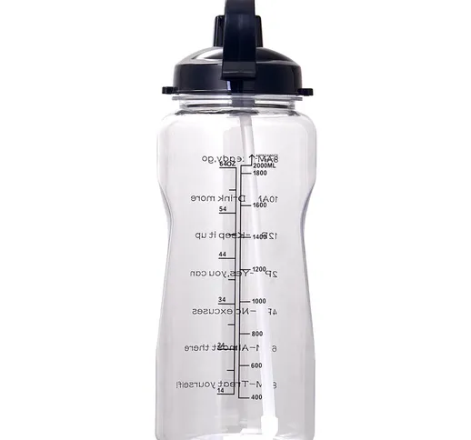 Bottiglia d'acqua motivazionale da 64 once / 2 litri con segnatempo e cannuccia Tritian a...