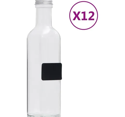 Bottiglie in Vetro con Tappo a Vite 12 pz Quadrate 250 ml