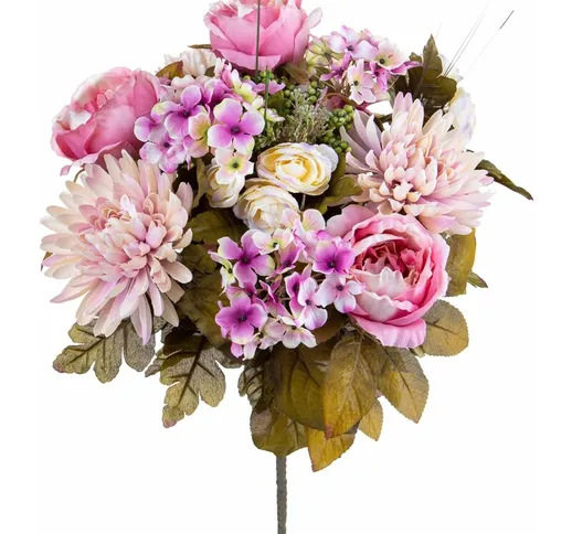 Giordanoshop - Set 2 Bouquet Artificiale Composta da Rose e Dalie Altezza 34 cm Viola