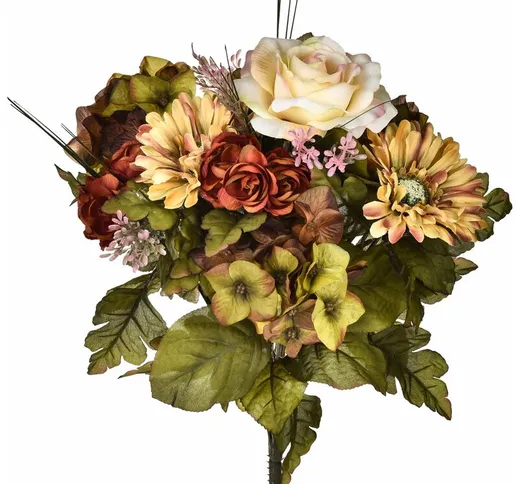 Giordanoshop - Set 2 Bouquet Artificiale di Ortensie con Rose Altezza 34 cm Verde