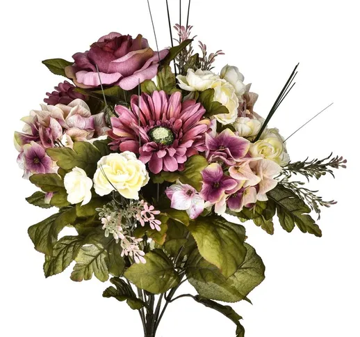 Giordanoshop - Set 2 Bouquet Artificiale di Ortensie con Rose Altezza 34 cm Viola