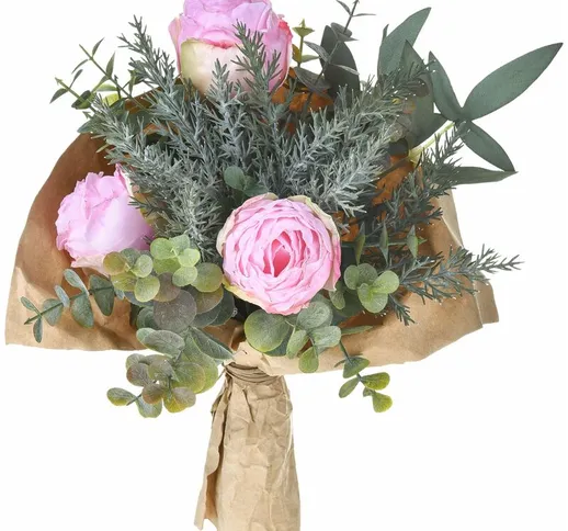 Giordanoshop - Set 2 Bouquet Artificiale Romantico con Rose Altezza 30 cm Rosa