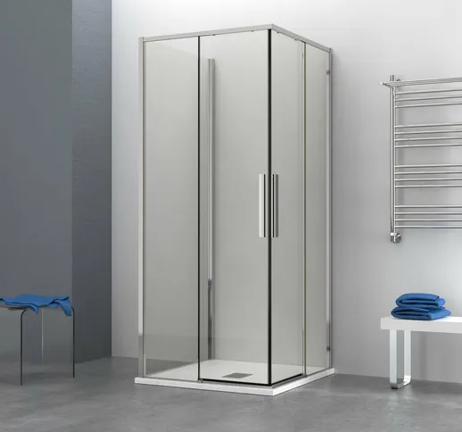 Box doccia OSLO doppia porta scorrevole quadrato 3 lati 75x75x75 cm altezza 200 cm cristal...