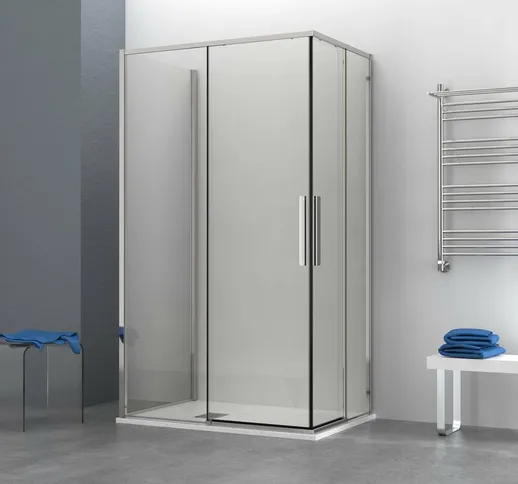 Box doccia OSLO doppia porta scorrevole rettangolare 3 lati 110x80x80 cm altezza 200 cm cr...