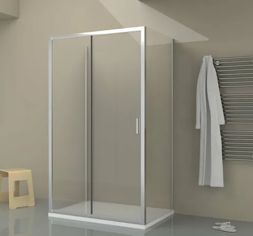 Box doccia TOKYO porta scorrevole rettangolare 3 lati 100x70x70 cm altezza 200 cm cristall...