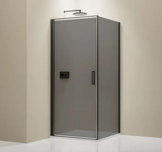 Box doccia angolare con porta girevole NT416 Nero opaco - vetro Nano grigio di 8mm - dimen...