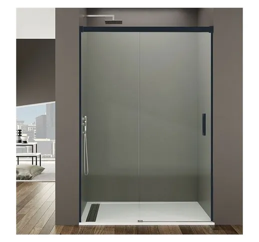 Box doccia basic nero fisso + scorrevole, Finiture: Trasparente - Estensione: 175-180 cm