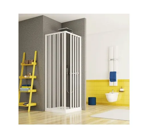 Box doccia due lati apertura centrale a soffietto, pvc bianco h185cm Platra Merne Bianco,7...